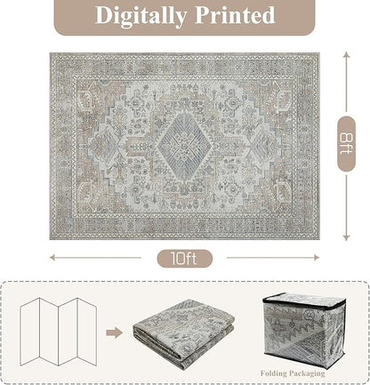 Machine Washable Rugs 5x7 Area Rugs for Living Room,Ultra Soft Low Pile Retro Rugs for Bedroom,Dining Room,Large Non Slip Carpet Vintage Distressed Accent Rug for Farmhouse Office Home Decor