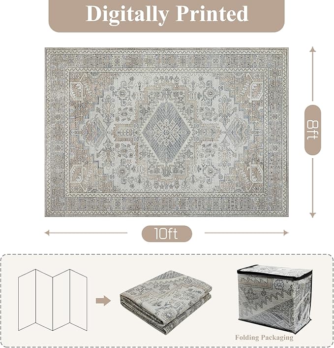 Machine Washable Rugs 6x9 Area Rugs for Living Room,Ultra Soft Low Pile Retro Rugs for Bedroom,Dining Room,Large Non Slip Carpet Vintage Distressed Accent Rug for Farmhouse Office Home Decor