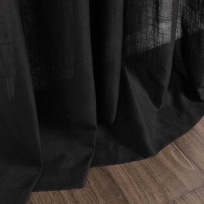 Vintage Black Linen Curtains for Living Room 120 Inches Long Light Filtering Semi Sheer Curtain Back Tab Floor to Ceiling High Window Gothic Vintage Decor Drapes for Bedroom Office 52x120,2 Panels