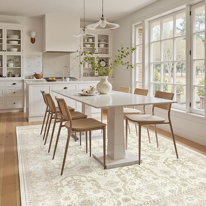 Area Rugs 5x7, Washable Rug, Stain Resistant 5x7 Area Rugs for Living Room Bedroom Dining Room, Vintage Gray Farmhouse Rug Beige