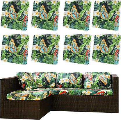 8Pcs Outdoor Cushion Covers, Patio Cushion Covers,Stretch Elastic Slipcovers, Replacement Washable & Reusable Furniture Protector for Patio Couch (Green and Lush,Cover Only)