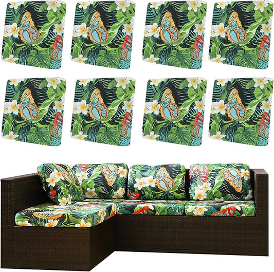8Pcs Outdoor Cushion Covers, Patio Cushion Covers,Stretch Elastic Slipcovers, Replacement Washable & Reusable Furniture Protector for Patio Couch (Green and Lush,Cover Only)