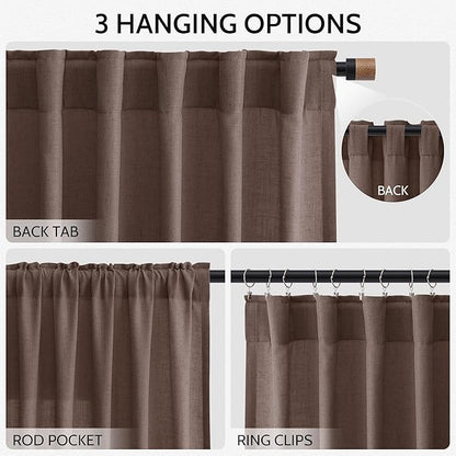 Cappuccino Curtains 108 Inches Long, Back Tab Linen Blend Light Filtering Semi Sheer Privacy Drapes for Living Room & Bedroom, 52x108 inch, 2 Panels