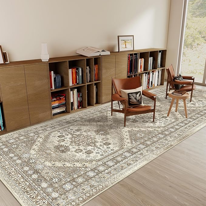 3x10 Runner Rug Non Slip Washable for Entryway, Front Porch, Vintage Hallway Runner for Laundry Room, Bedroom, Stain Resistant Thin Indoor Kitchen Mats for Floor(Brown,3'x10')