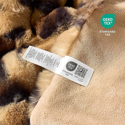 Cozy Bliss Cheetah Leopard Print Faux Fur Throw Blanket for Couch, Fuzzy Soft Plush Thick Bubble Blanket for Sofa Bedroom Living Room, 60x80 Inches Brown