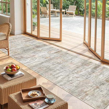 Long Bathroom Rugs Runner - Washable Runner Rugs for Hallway 2x10, Ultra-Thin Soft Kitchen Carpet Runner, Anti Slip Backing Runner Rugs for Entrance, Bedroom, Living Room(2'x10', Grey/Rust)