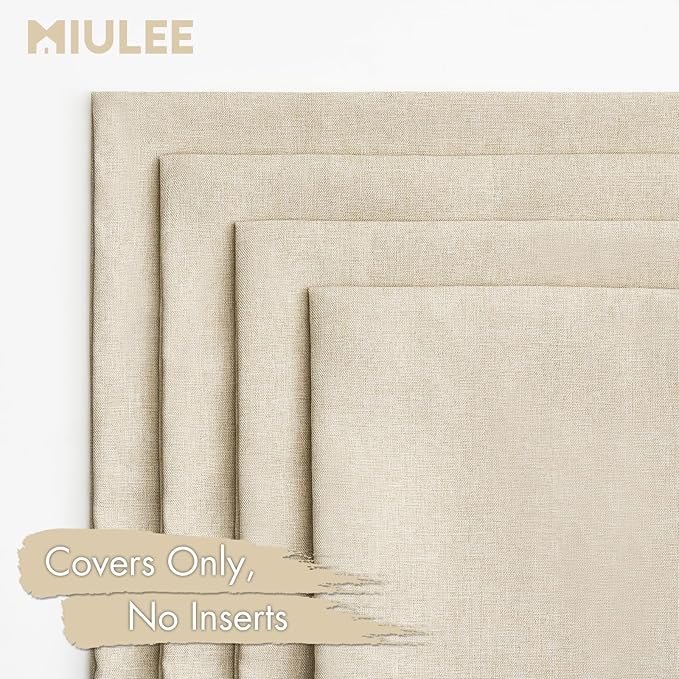 MIULEE Pack of 4 Decorative Outdoor Throw Pillow Covers Linen Waterproof Pillow Covers Farmhouse Cushion Cases for Patio Garden Tent Balcony Couch Sofa 18x18 inch Beige