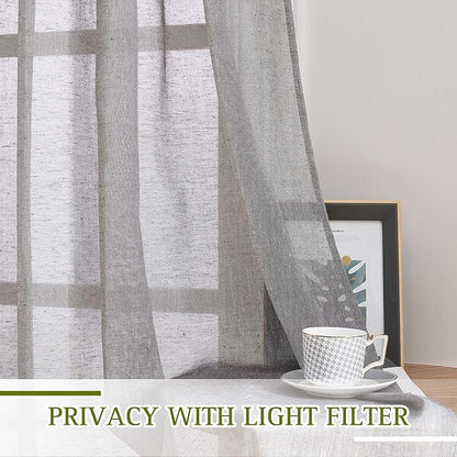 NICETOWN Faux Flax Linen Sheer Curtains 96 inch Long, Grommet Rustic Flax Semi Sheer Window Drapes with Light Filtering for Farmhouse/Patio Door, Charcoal, W70 x L96, Set of 2