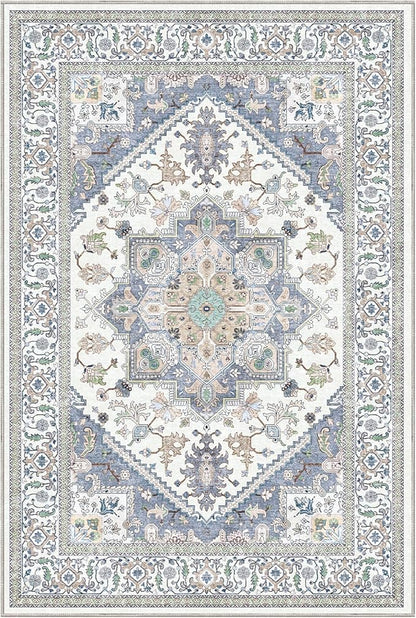 OPPODREAM Soft Area Rugs 5x7, 5x7 Washable Rug with Non Slip Backing, 5 x 7 Faux Cashmere Low-Pile Carpet, Purple & Green & Cream