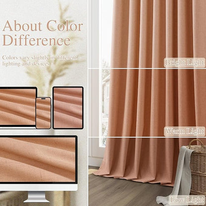 Guken 100% Blackout Curtains 84 Inch Length 2 Panels Set for Living Room Bedroom Back Tab Thermal Insulated Black Out Linen Drapes Room Darkening Peach Quartz,52x84