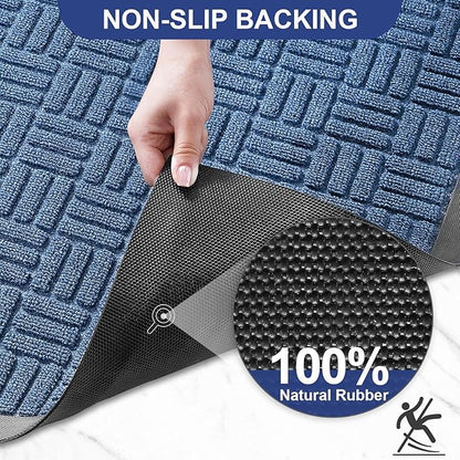 Mibao Front Door Mat, Heavy Duty Durable Welcome Mat for Outdoor Indoor, Dirt Trapper Waterproof Super Absorbent Door Mat for Entryway Outside Patio Porch, 35.5" x 24", Blue