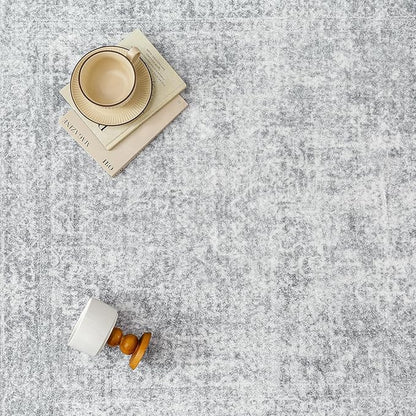 PureCozy 2x8 Runner Rug Washable Vintage Indoor Hallway Carpet Non Slip Grey Bedroom Low Pile Kitchen Distressed Long Retro Accent Throw Rug for Bathroom Dining Laundry Living Room