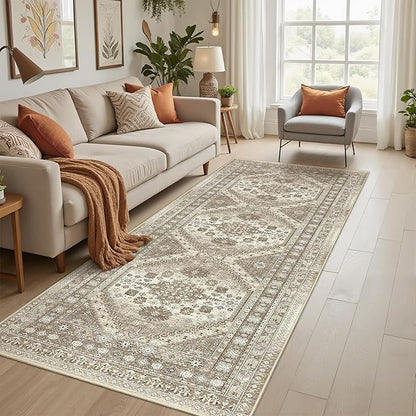 3x10 Runner Rug Non Slip Washable for Entryway, Front Porch, Vintage Hallway Runner for Laundry Room, Bedroom, Stain Resistant Thin Indoor Kitchen Mats for Floor(Brown,3'x10')