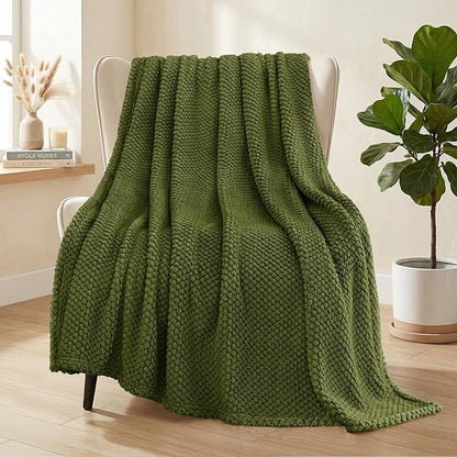 Whale Flotilla Extra Large Fuzzy Fleece Throw Blanket for Couch, 50x70 Inch Fluffy Warm Soft Jacquard Blankets for All Season, Lightweight and Cozy, Olive