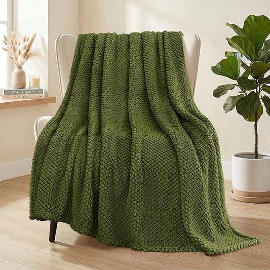 Whale Flotilla Extra Large Fuzzy Fleece Throw Blanket for Couch, 50x70 Inch Fluffy Warm Soft Jacquard Blankets for All Season, Lightweight and Cozy, Olive
