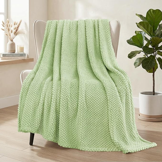 Whale Flotilla Extra Large Fuzzy Fleece Throw Blanket for Couch, 50x70 Inch Fluffy Warm Soft Jacquard Blankets for All Season, Lightweight and Cozy, Light Green