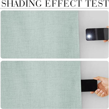 RYB HOME 100% Blackout Linen Textured Curtains 96 inches Long, Thermal Insulating Privacy Energy Saving for Bedroom Living Room Window Office Theater Baby Nursery, W 52 x L 96 in, Aqua, 2 Panels