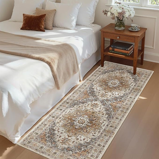 Madane Hallway Runner Rug - 2x5 Rug Runner Washable Runner Rugs Non-Slip Low-Pile Kitchen Runner Rug Laundry Room Rug Throw Carpet for Entrance Bedroom Living Room (2'x5', Turmeric/Grey)