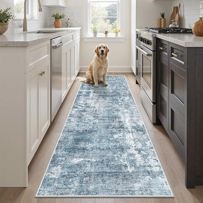 Runner Rug 2'x6' Abstract Washable Non-Slip Runner Rugs for Kitchen Bathroom Laundry Room Blue Vintage Floor Carpet Runners for Hallway Entryway