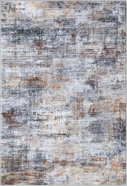 IOHOUZE Abstract Area Rugs 9x12 Ft Washable Large Rugs for Living Room, Non Slip Dining Room Rug, Printed Faux Wool Rugs for Bedroom, Floor Carpet for Office Nursery Playroom, Orange Grey