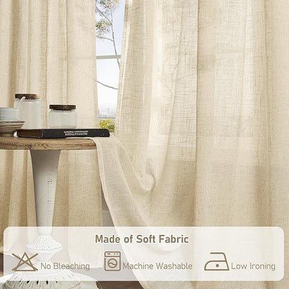 LAMIT Linen Curtains 63 Inch for Bedroom, Light Filtering Neutral Semi Sheer Window Curtains Back Tab and Rod Pocket Living Room Panels, 2 Panels, Linen, 60 x 63 Inch