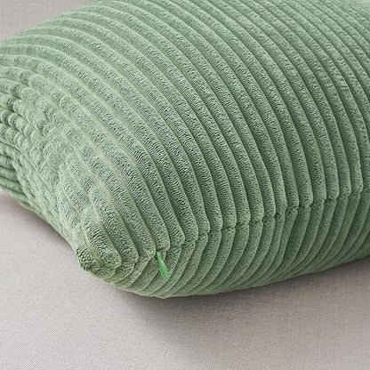 Topfinel Light Green Decorative Throw Pillow Covers Green Series,Winter Fluffy Corduroy Striped Euro Pillows Shams for Couch Bed Bedroom,Western Modern Hunter Green Pillowcase 20x20 Inch Set of 4