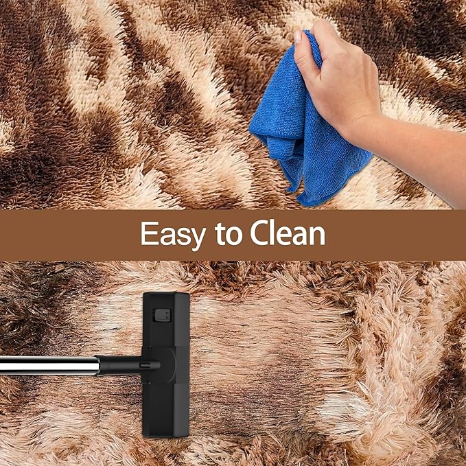 Super Soft Fluffy Living Room Area Rug 2x5 ft Tie-Dyed Brown Shaggy Furry Carpet Washable Non-Slip Floor Rugs Bedroom Bedside Nursery Rug Fuzzy Girls Boy Dorm Home Decor Aesthetic