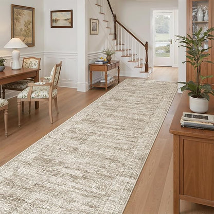 Runner Rug 3x12 Washable Non-Slip Hallway Runner Rugs for Kitchen Bathroom Laundry Room Brown Vintage Floor Carpet Runners for Hallways Entryway