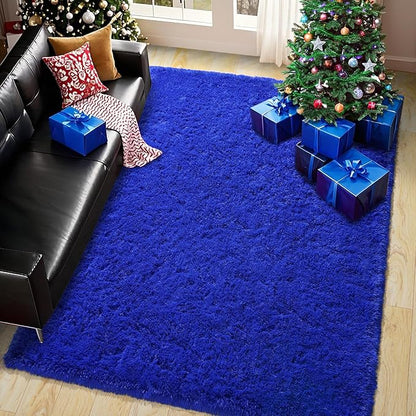 Pionblank Super Fluffy Area Rug for Living Room 5x7 Feet, Modern Indoor Shaggy Carpet, Soft Plush Non Slip Rugs for Bedroom Kids Room Teens Dorm Cloakroom Home Decor, Royal Blue