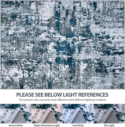 8x10 Area Rugs for Living Room Rug Washable: Abstract Large Rug for Dining Room Bedroom Carpet Non Slip 8 by 10 Indoor Modern Nursery Home Office Navy Grey