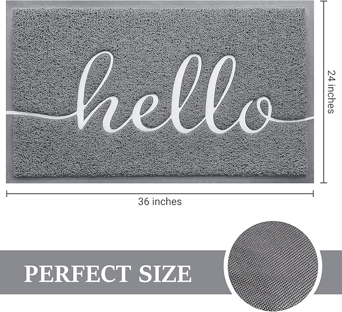 BeneathYourFeet Door Mat (36"x24",Grey) Welcome Mat Low Profile Front Doormat Indoor Outdoor Door Non Slip Rugs for Entryway, Patio, High Traffic Areas