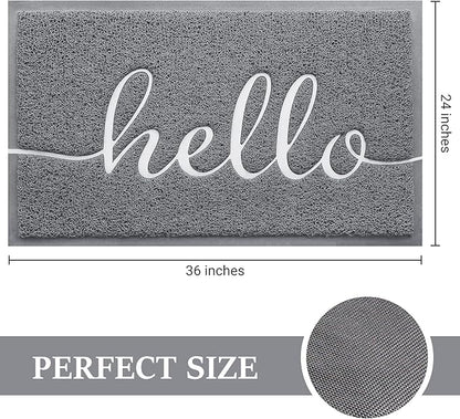 BeneathYourFeet Door Mat (36"x24",Grey) Welcome Mat Low Profile Front Doormat Indoor Outdoor Door Non Slip Rugs for Entryway, Patio, High Traffic Areas
