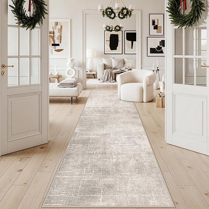 HAOYUNLAI 3x12 Hallways Runner Rugs: Soft Kitchen Rug Non-Slip Floor Mat with Rubber Backing Washable Non Shedding Soft Beside Carpet for Bedroom Abstract Home Decor Rug Runner(3x12,Beige/Cream