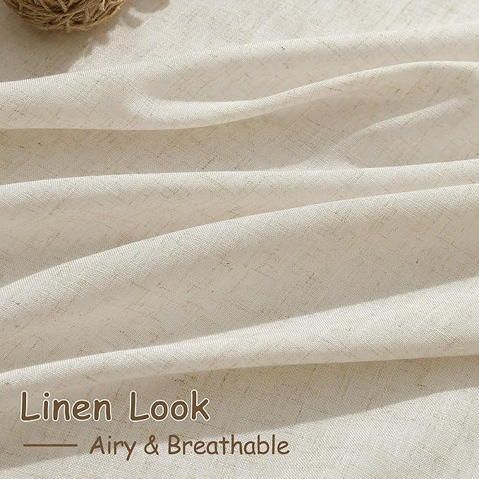 Birch Beige Linen 112 Inch Curtains for Living Room Light Filtering Semi Sheer Curtain Back Tab Modern Farmhouse Decor Elegant Coastal Drapes Floor to Ceiling High Window for Bedroom 52x112, 2 Panels