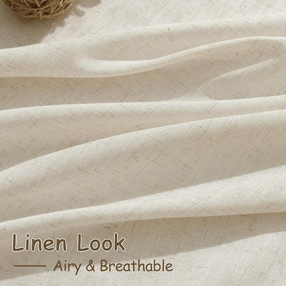 Birch Beige Linen 144 Inch Curtains for Living Room Light Filtering Semi Sheer Curtain Back Tab Modern Farmhouse Decor Elegant Coastal Drapes Floor to Ceiling High Window for Bedroom 52x144, 2 Panels