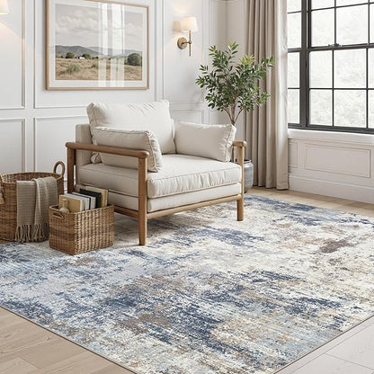 UERMEI 5x7 Area Rug Living Room Rugs Thickened - Washable Neutral Modern Abstract Soft Rug Indoor Floor No Slip Rug Carpet for Bedroom Under Dining Table Home Office Decor - Denim Blue