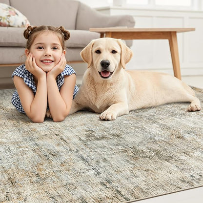 Abstract Rug 8x10 Large Living Room Rugs Neutral Modern Washable Area Rugs for Bedroom Dining Room Non-Slip Stain Resistant Foldable Thin Rug Brown Grey