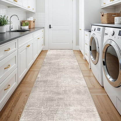 HY HAOYUNLAI 2'6x12 Runner Rugs for Hallways - Soft Kitchen Rug Non-Slip Rug Runner with Rubber Backing Washable Non Shedding Soft Beside Carpet for Bedroom Abstract Home Decor(2'6x12,Beige/Cream