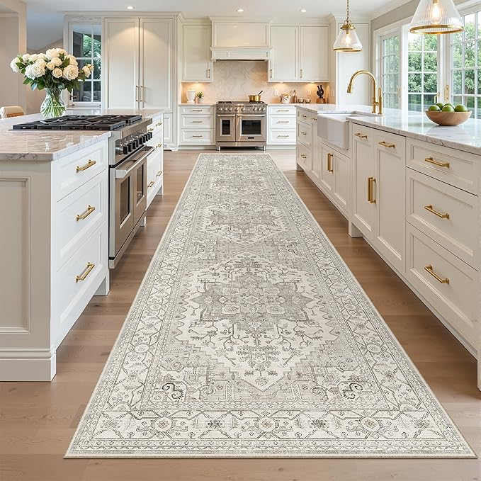 Madane Hallway Runner 3x14 - Runner Rugs 14ft Washable Entryway Rug Vintage Kitchen Runners Non Slip Indoor Area Rug Farmhouse Carpet Runner for Bathroom Living Room Bedroom, Beige/Brown