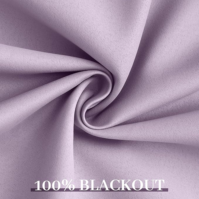 Yakamok Lilac 100% Blackout Curtains 63 Inches Long with 2 Thick Layers-Light Purple Room Darkening Thermal Insulated Window Curtain Set of 2 Panels for Bedroom Living Room 52x63 Inches,Lavender