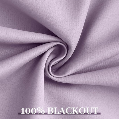 Yakamok Lilac 100% Blackout Curtains 63 Inches Long with 2 Thick Layers-Light Purple Room Darkening Thermal Insulated Window Curtain Set of 2 Panels for Bedroom Living Room 52x63 Inches,Lavender