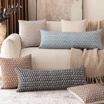 Foindtower Set of 2 Decorative Neutral Body Lumbar Throw Pillow Covers Vintage Accent Farmhouse Cushion Covers Boho Floral Home Decor for Sofa Couch Chair Bedroom Living Room,14×36 Inch,Black