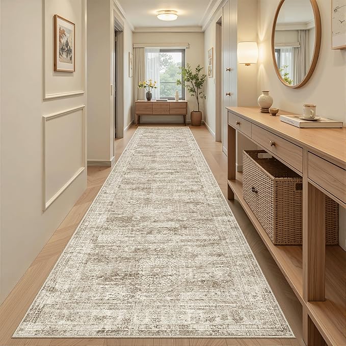 Runner Rug 3x12 Washable Non-Slip Hallway Runner Rugs for Kitchen Bathroom Laundry Room Brown Vintage Floor Carpet Runners for Hallways Entryway
