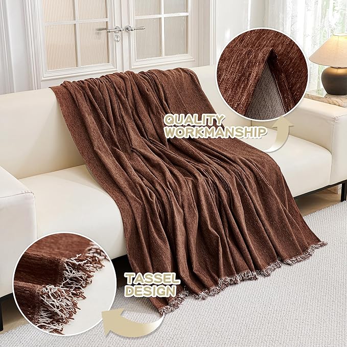 MYSKY HOME Chocolate Couch Cover Non Slip Dog Sectional Sofa Cover for 3 Cushion Couch Sofa Slipcover with Tassels Futon Cover Non Slip Washable Furniture Protector Cover for Pet, Cat, 91"x118"