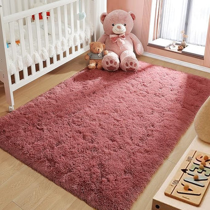 LOCHAS Ultra Soft Indoor Modern Area Rugs Fluffy Living Room Carpets for Children Bedroom Home Decor Nursery Rug 5.3x7.5 Feet, Blush