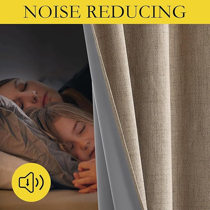 NICETOWN Burlap Vintage Open Linen Weave Flax Thermal Curtains, 100% Blackout Curtains 90" Long for Dining Room, Soundproof Window Treatment Drapes for Hall Room, 42" Wide Per Panel, Set of 2