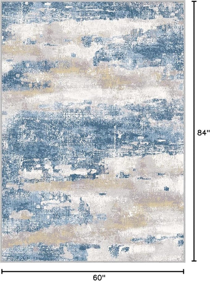 BEIMO Area Rugs 5x7 for Living Room Bedroom, Modern Abstract Machine Washable Soft Blue Rug, Floor Carpet with Non Slip Backing for Dining Room