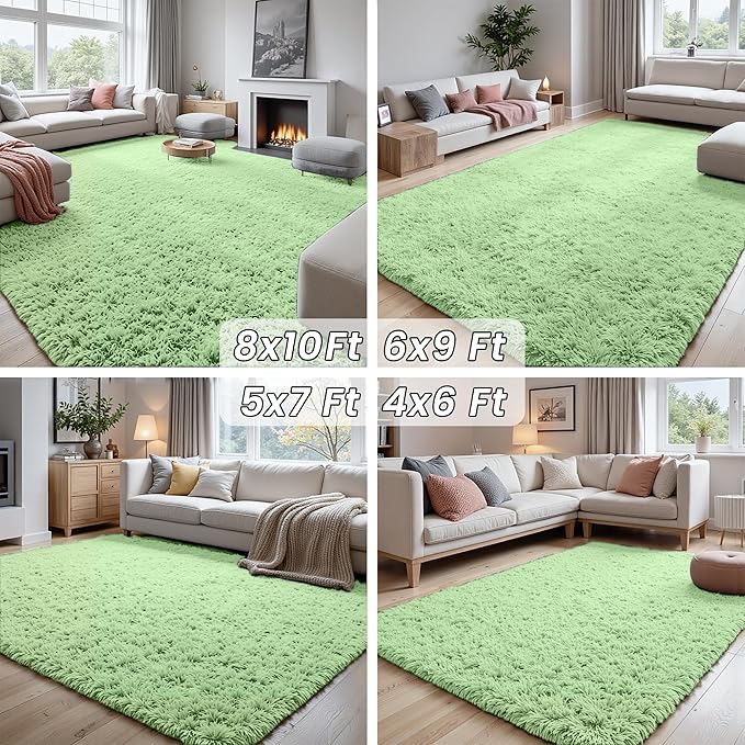 6x9 Area Rugs for Living Room Rug: Soft Fluffy Shag Mint Green Rugs for Bedroom, Non-Slip Large Fuzzy Plush Rug Indoor Floor Carpet for Nursery Kids Boys Girls Room, Dorms, Playroom, Modern Home Decor
