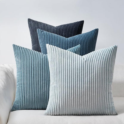 Topfinel BlueGray Throw Pillow Covers 24x24 Inch Set of 4,Soft Accent Corduroy Decorative Cushion Cover,Square Modern Pillow Case for Beach,Patio,Balcony,Living Room,Summer Gradient Shams Home Decor