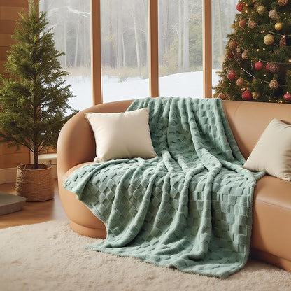 Bedsure GentleSoft Sage Green Throw Blanket for Couch - Checkered Fleece Blankets Gifts for Kids Girls, Cute Soft Cozy Spring Throw for Bedroom Home Decor Gifts, 50x60 Inches